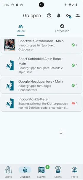 Eure Kletter-Gruppen auf einen Blick