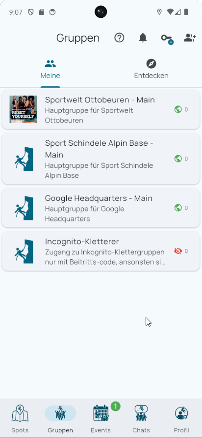 Eure Kletter-Gruppen auf einen Blick
